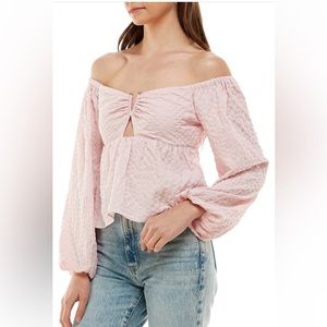 Light pink off the shoulder blouse